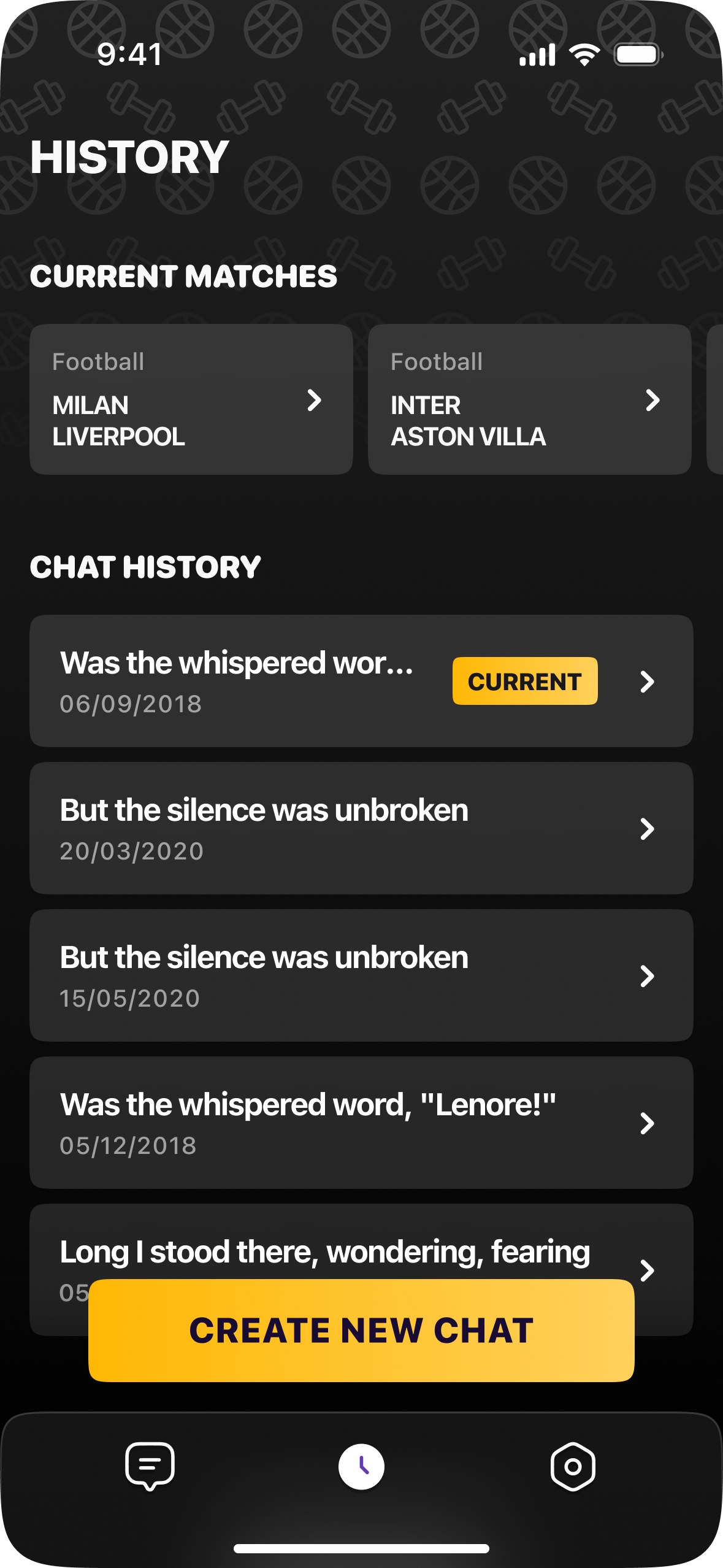 Melbay history with current matches and saved chats