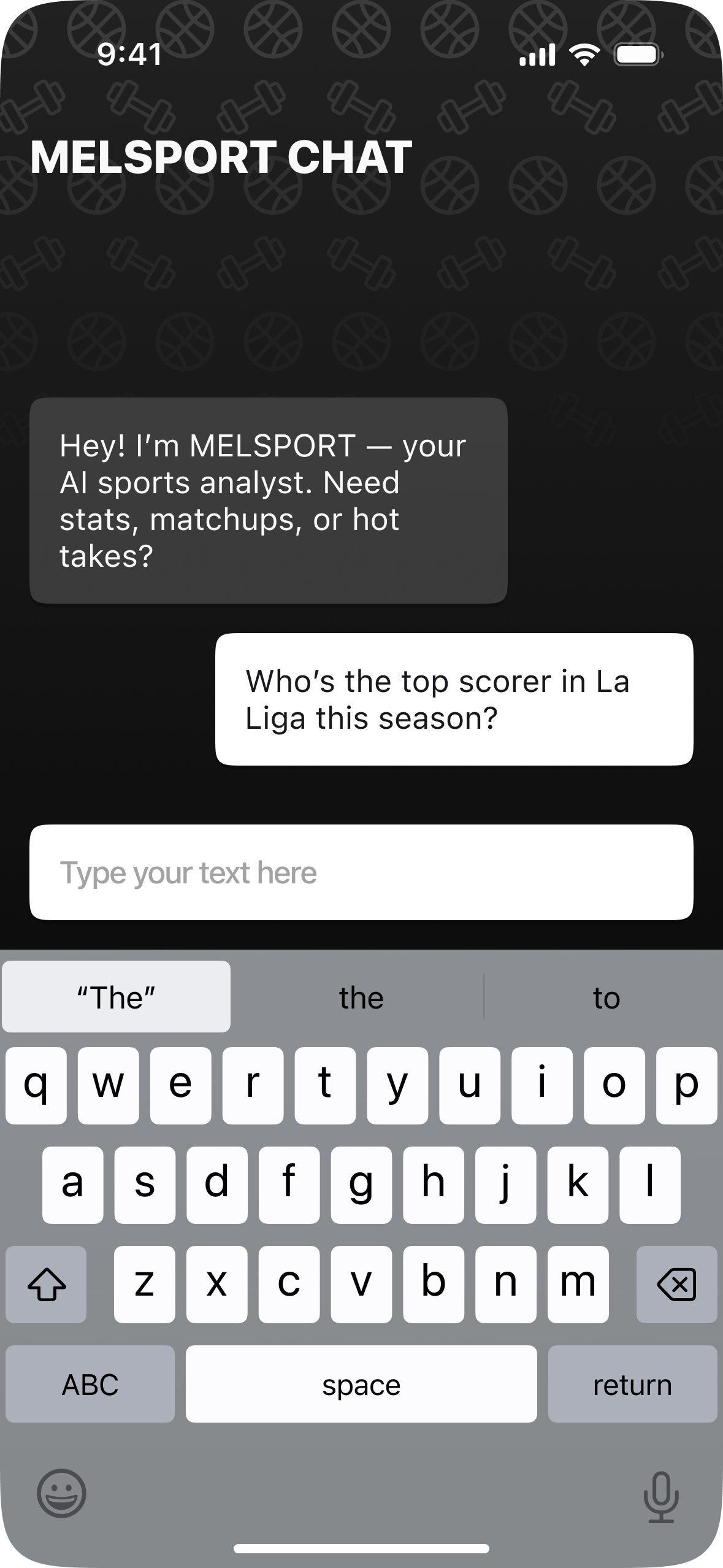 Melbay chat composer with keyboard open